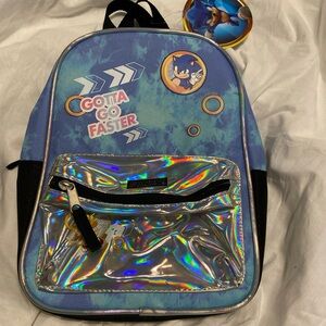 Sonic the Hedgehog 11” MiniKids Backpack - Blue Holographic "Gotta Go Faster"